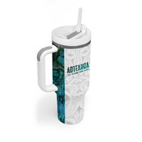 Custom New Zealand Aotearoa Tumbler With Handle Green Maori Paua Shell Indigenous - Polynesian Pride