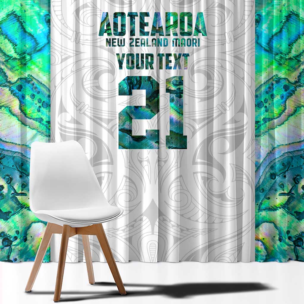 Custom New Zealand Aotearoa Window Curtain Green Maori Paua Shell Indigenous - Polynesian Pride