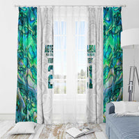 Custom New Zealand Aotearoa Window Curtain Green Maori Paua Shell Indigenous - Polynesian Pride