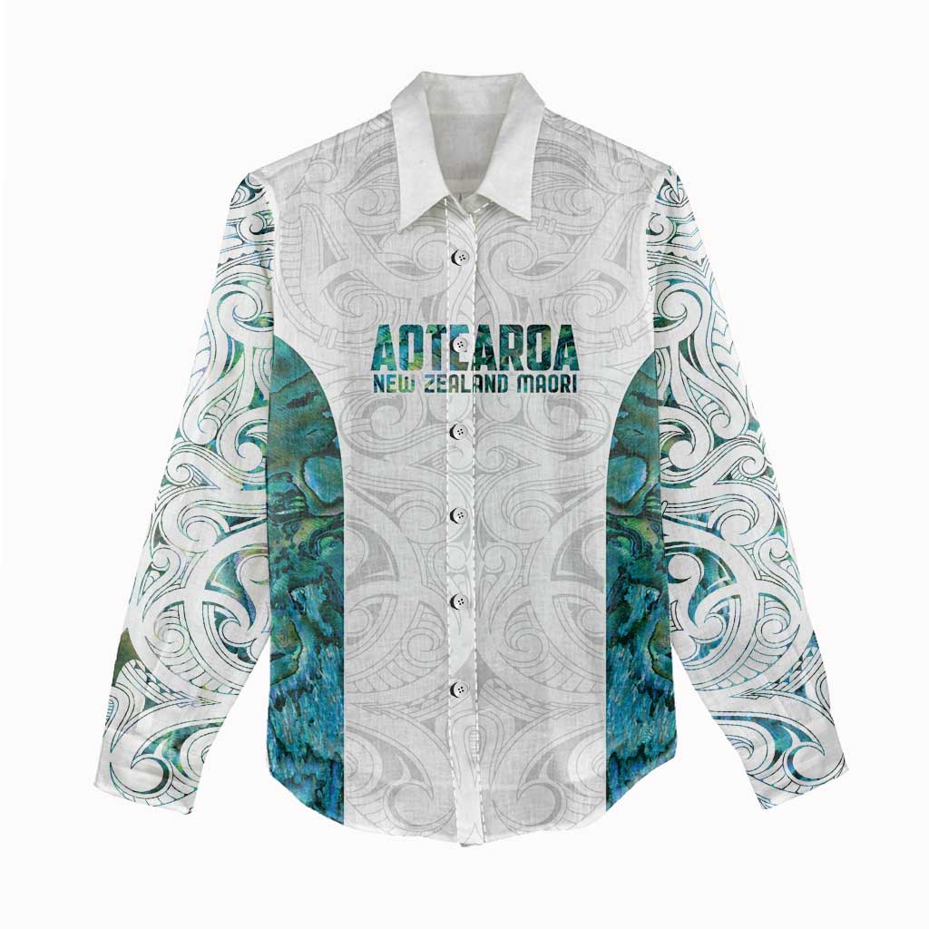 Custom New Zealand Aotearoa Women Casual Shirt Green Maori Paua Shell Indigenous - Polynesian Pride