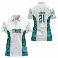 Custom New Zealand Aotearoa Women Polo Shirt Green Maori Paua Shell Indigenous - Polynesian Pride