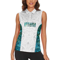 Custom New Zealand Aotearoa Women Sleeveless Polo Shirt Green Maori Paua Shell Indigenous - Polynesian Pride