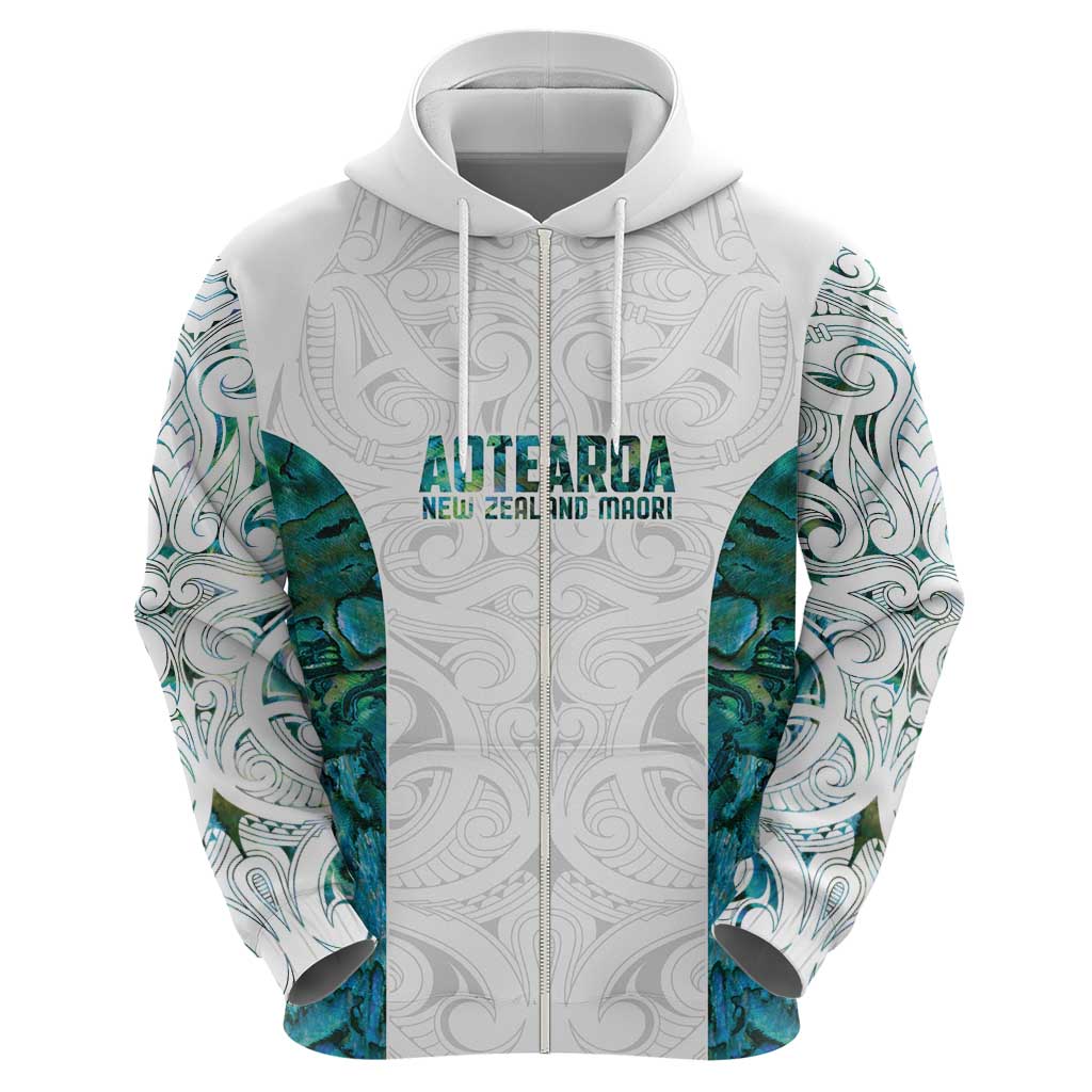 Custom New Zealand Aotearoa Zip Hoodie Green Maori Paua Shell Indigenous - Polynesian Pride