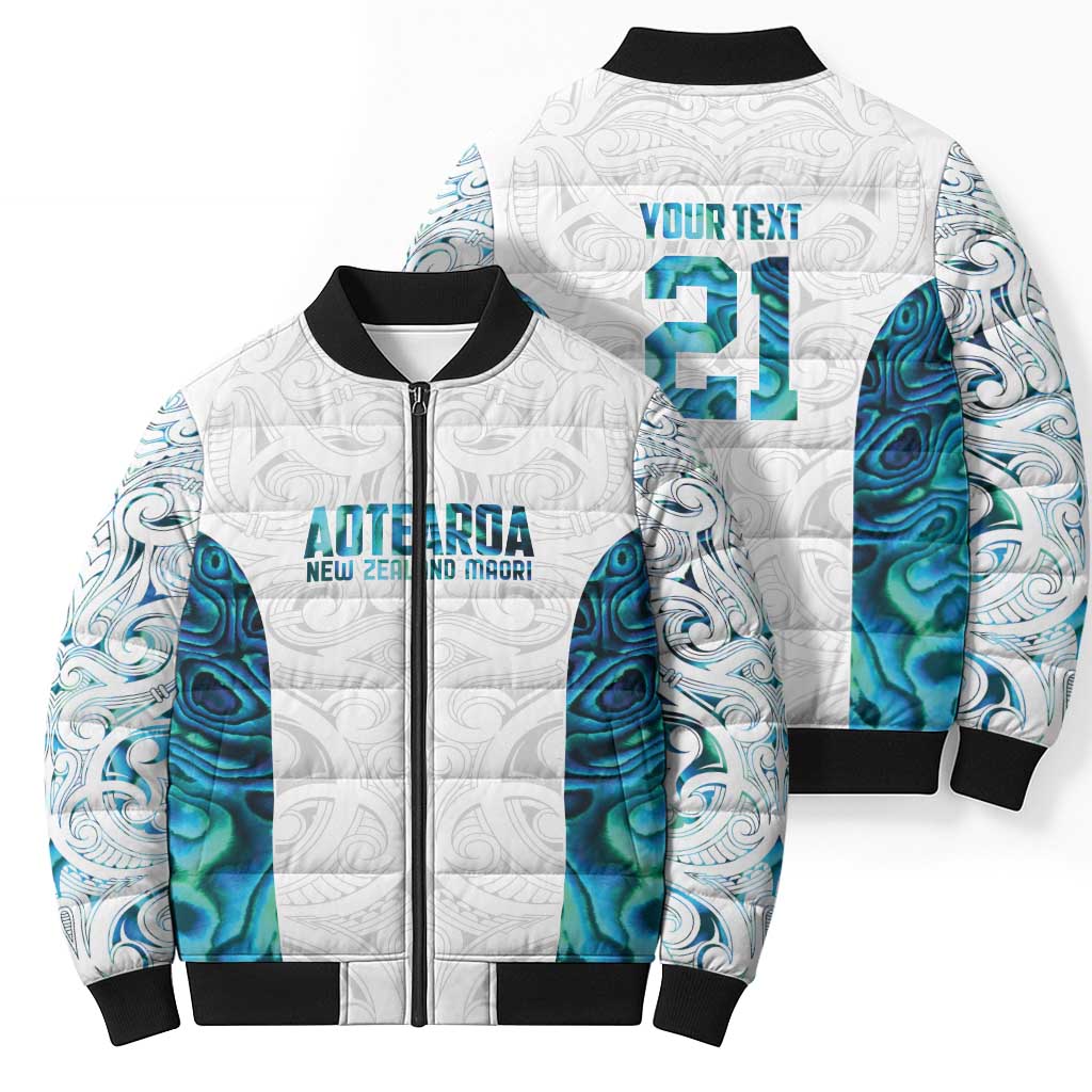 Custom New Zealand Aotearoa Bomber Puffer Jacket Maori Paua Shell Indigenous - Polynesian Pride