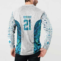 Custom New Zealand Aotearoa Button Sweatshirt Maori Paua Shell Indigenous - Polynesian Pride