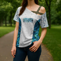 Custom New Zealand Aotearoa Cross Shoulder Shirt Maori Paua Shell Indigenous - Polynesian Pride