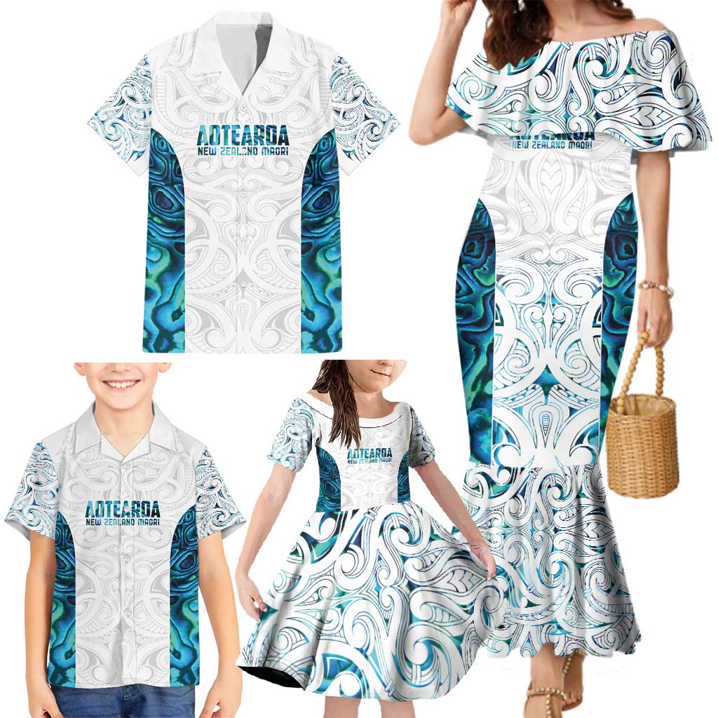 Custom New Zealand Aotearoa Family Matching Mermaid Dress and Hawaiian Shirt Maori Paua Shell Indigenous - Polynesian Pride