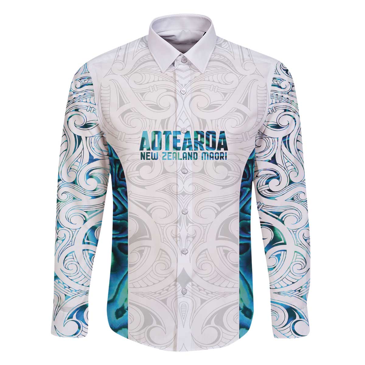 Custom New Zealand Aotearoa Family Matching Off The Shoulder Long Sleeve Dress and Hawaiian Shirt Maori Paua Shell Indigenous LT9 Dad's Shirt - Long Sleeve Blue - Polynesian Pride