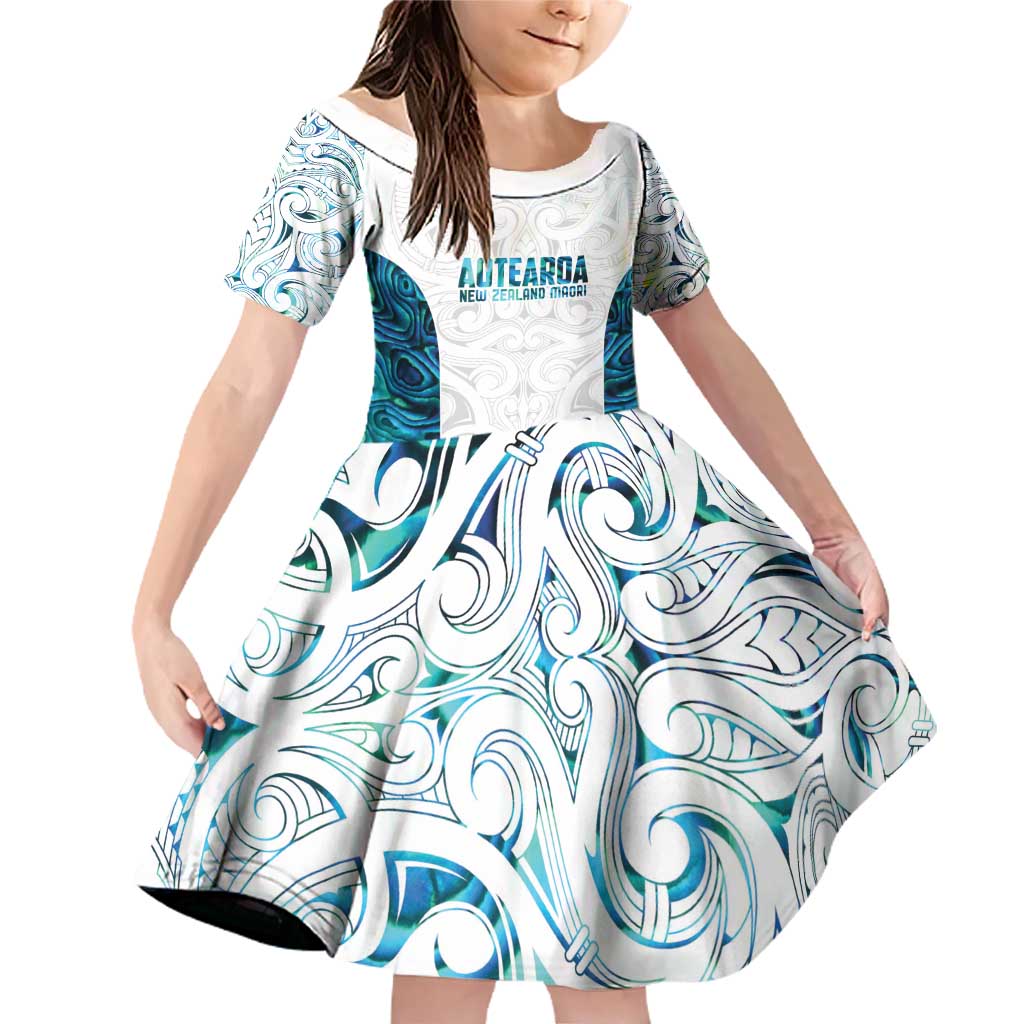 Custom New Zealand Aotearoa Family Matching Off Shoulder Short Dress and Hawaiian Shirt Maori Paua Shell Indigenous - Polynesian Pride