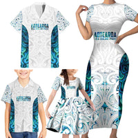 Custom New Zealand Aotearoa Family Matching Short Sleeve Bodycon Dress and Hawaiian Shirt Maori Paua Shell Indigenous - Polynesian Pride