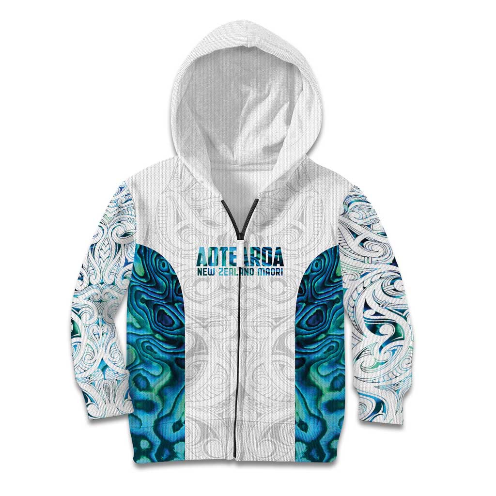 Custom New Zealand Aotearoa Kid Hoodie Maori Paua Shell Indigenous LT9 Zip Hoodie Blue - Polynesian Pride