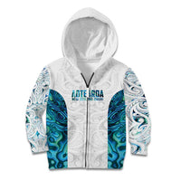 Custom New Zealand Aotearoa Kid Hoodie Maori Paua Shell Indigenous LT9 Zip Hoodie Blue - Polynesian Pride