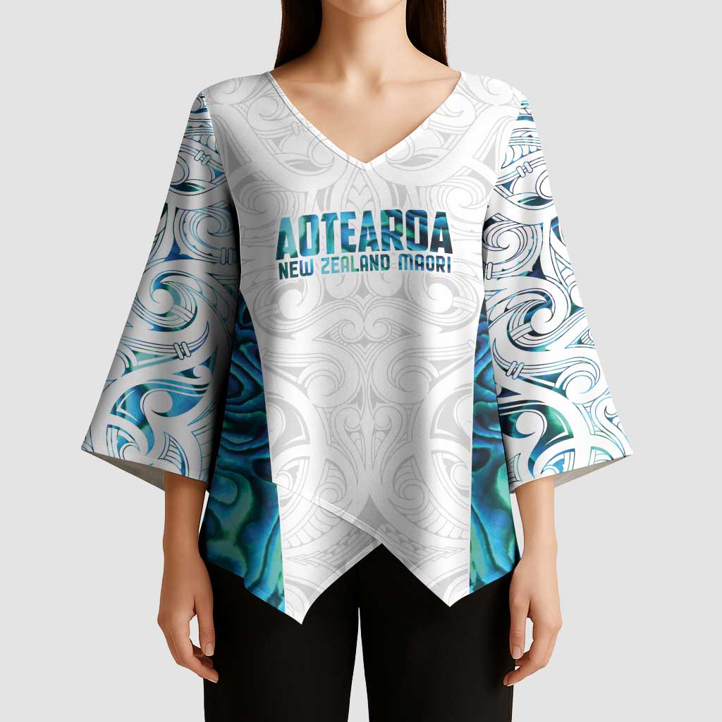 Custom New Zealand Aotearoa Kimono Sleeve Blouse Maori Paua Shell Indigenous - Polynesian Pride