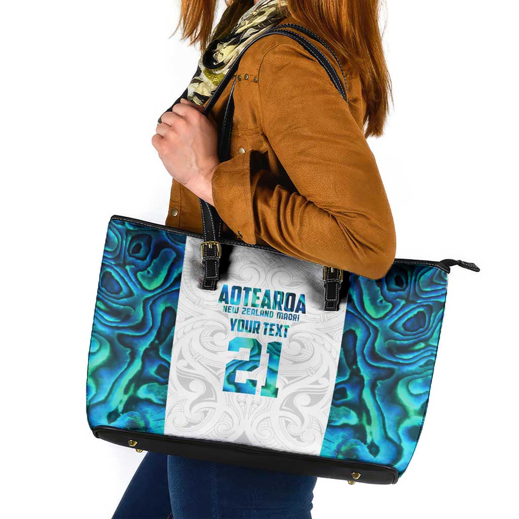 Custom New Zealand Aotearoa Leather Tote Bag Maori Paua Shell Indigenous LT9 Blue - Polynesian Pride