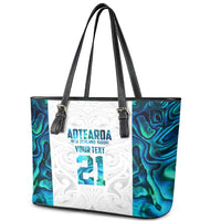 Custom New Zealand Aotearoa Leather Tote Bag Maori Paua Shell Indigenous LT9 - Polynesian Pride