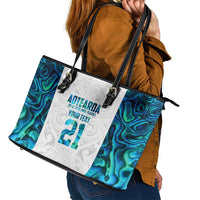 Custom New Zealand Aotearoa Leather Tote Bag Maori Paua Shell Indigenous LT9 - Polynesian Pride