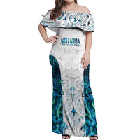 Custom New Zealand Aotearoa Off Shoulder Maxi Dress Maori Paua Shell Indigenous LT9 Women Blue - Polynesian Pride
