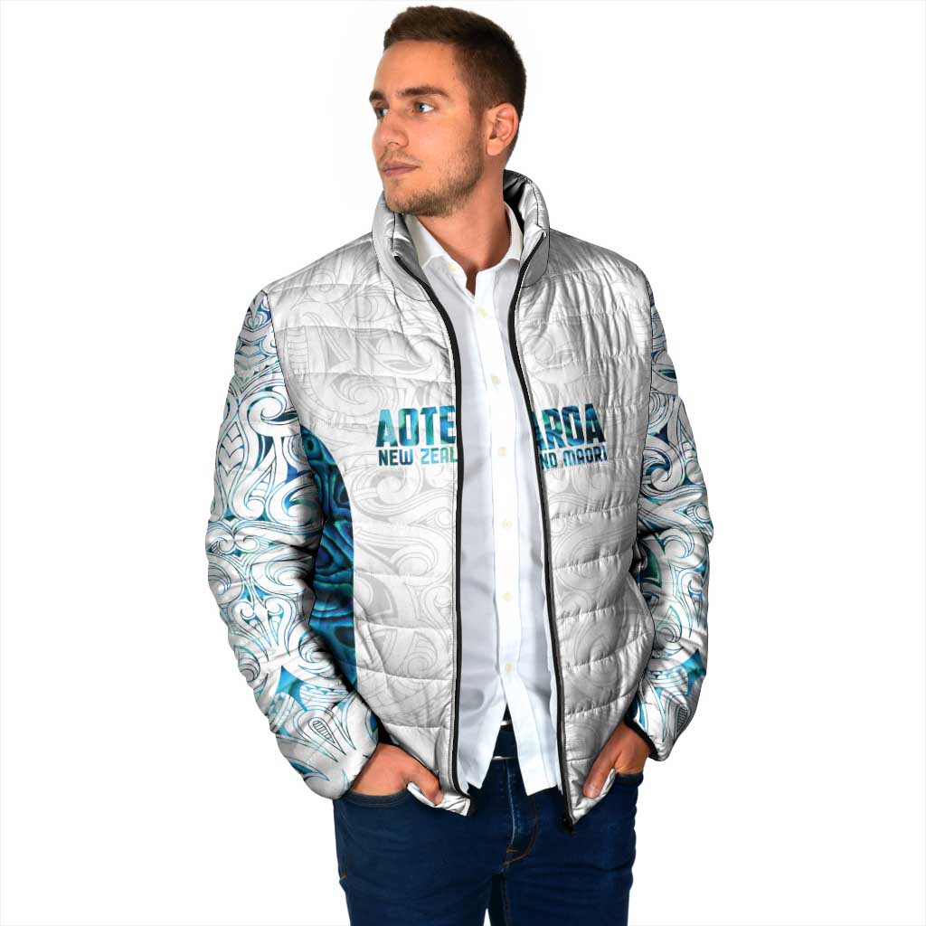 Custom New Zealand Aotearoa Padded Jacket Maori Paua Shell Indigenous - Polynesian Pride