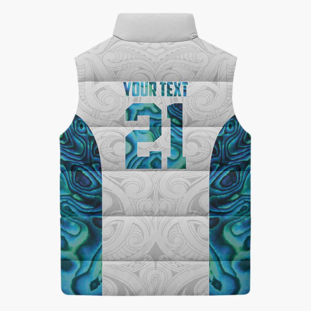 Custom New Zealand Aotearoa Sleeveless Puffer Jacket Maori Paua Shell Indigenous - Polynesian Pride
