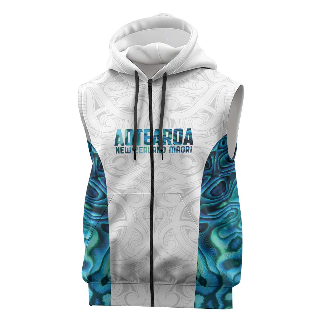 Custom New Zealand Aotearoa Sleeveless Zip Hoodie Maori Paua Shell Indigenous LT9 Blue - Polynesian Pride