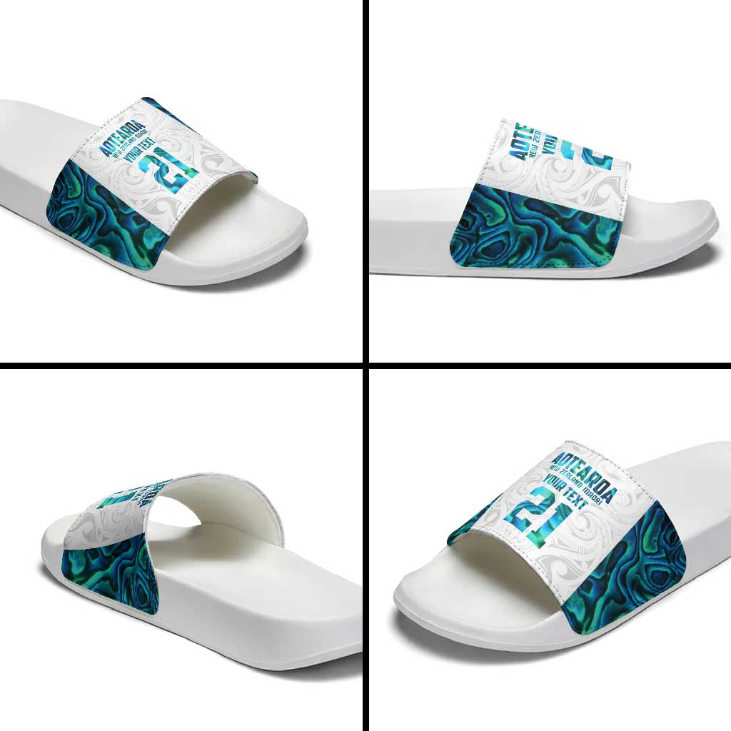 Custom New Zealand Aotearoa Slide Sandals Maori Paua Shell Indigenous - Polynesian Pride