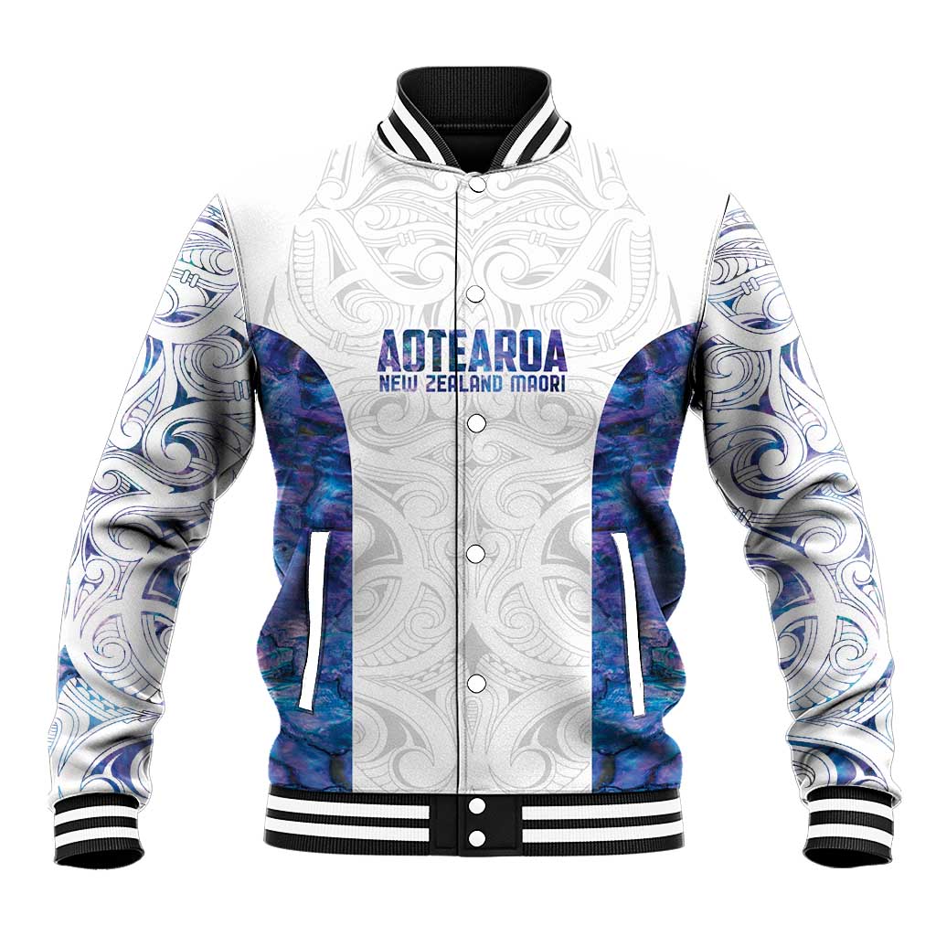 Custom New Zealand Aotearoa Baseball Jacket Purple Maori Paua Shell Indigenous - Polynesian Pride