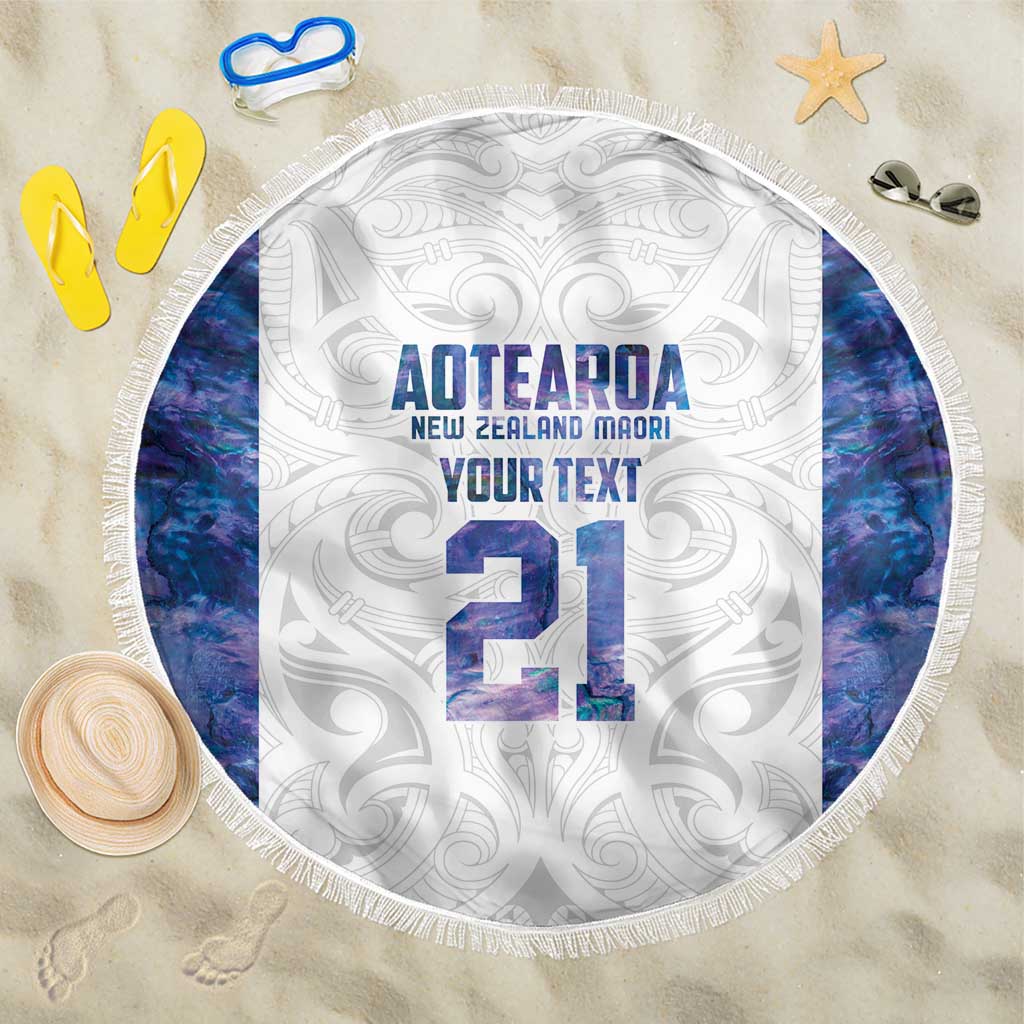 Custom New Zealand Aotearoa Beach Blanket Purple Maori Paua Shell Indigenous - Polynesian Pride