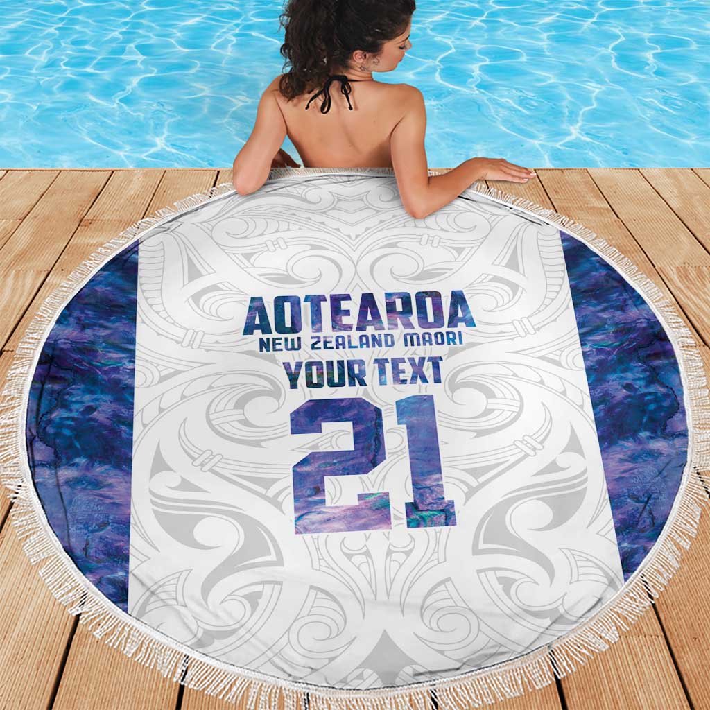 Custom New Zealand Aotearoa Beach Blanket Purple Maori Paua Shell Indigenous - Polynesian Pride