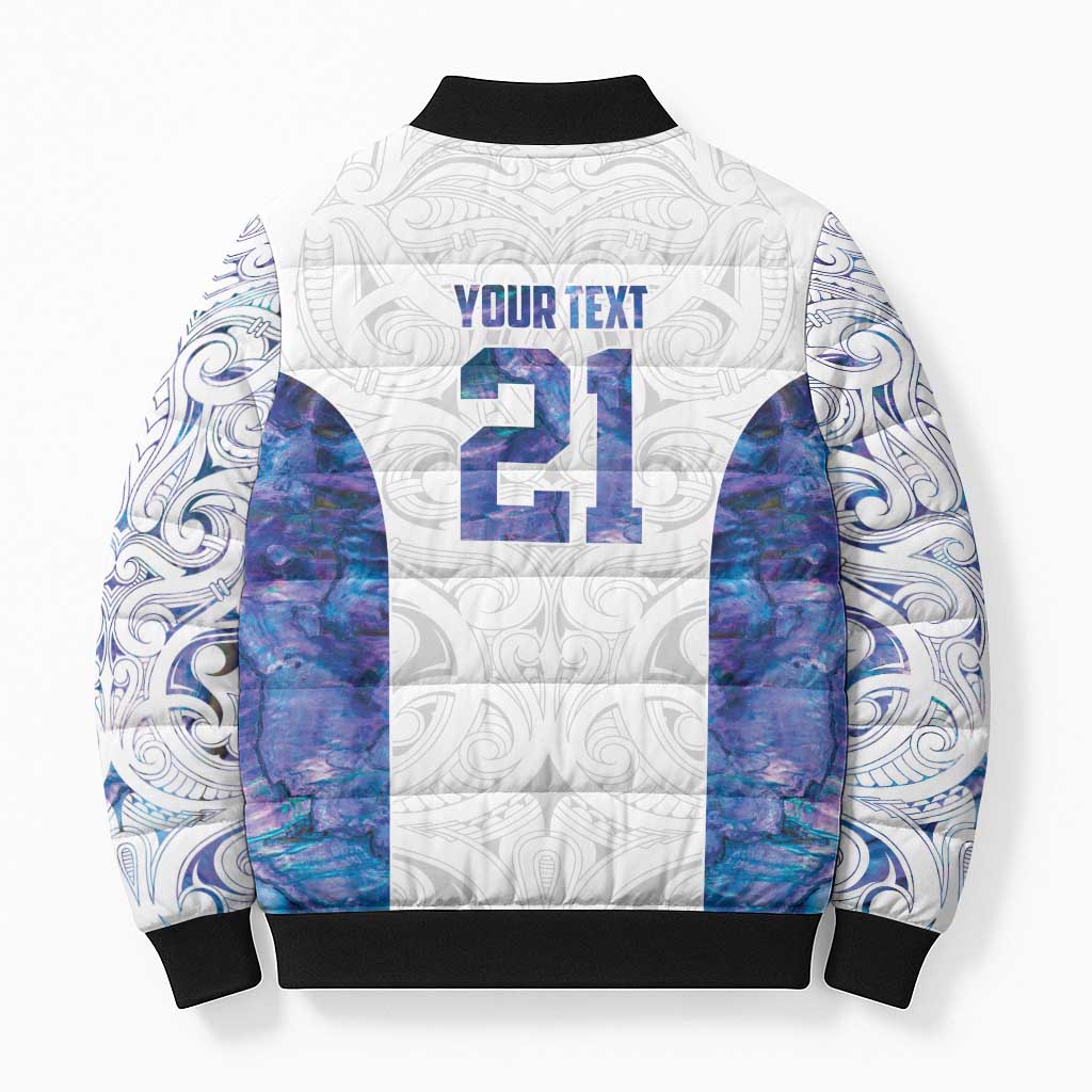 Custom New Zealand Aotearoa Bomber Puffer Jacket Purple Maori Paua Shell Indigenous LT9 - Polynesian Pride