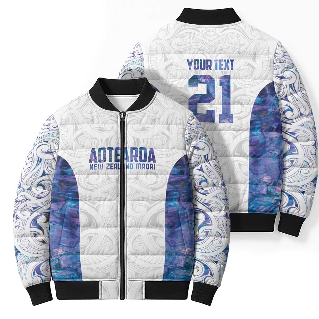 Custom New Zealand Aotearoa Bomber Puffer Jacket Purple Maori Paua Shell Indigenous LT9 - Polynesian Pride