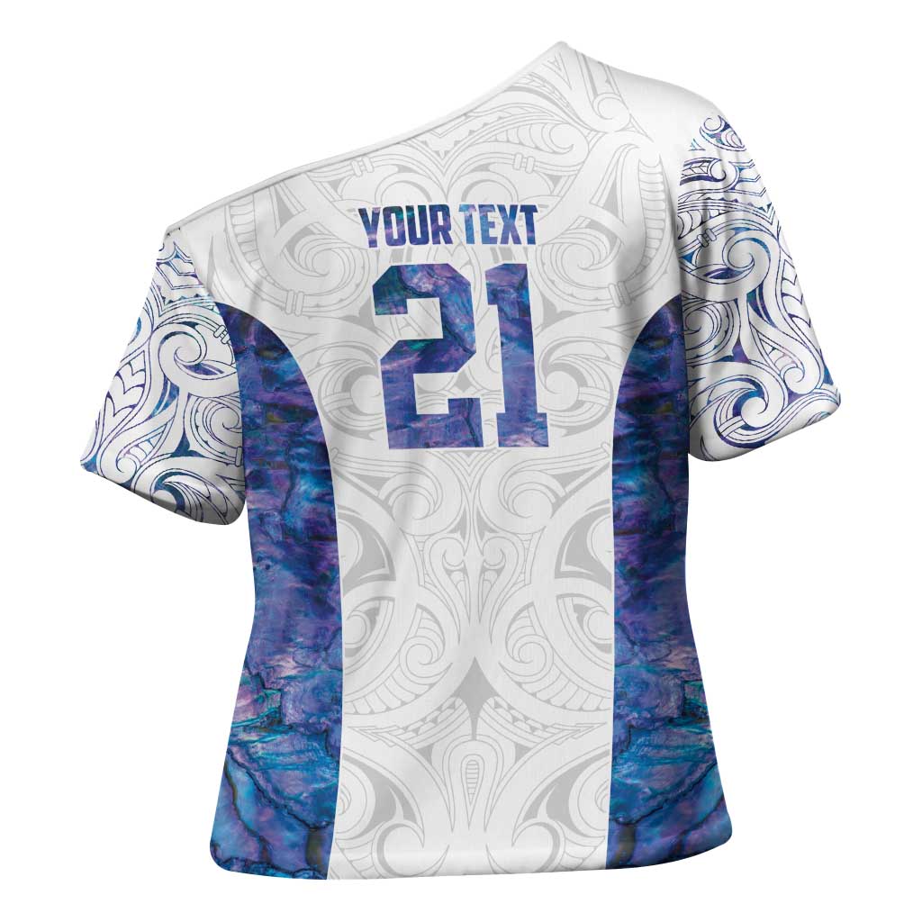 Custom New Zealand Aotearoa Cross Shoulder Shirt Purple Maori Paua Shell Indigenous LT9 - Polynesian Pride