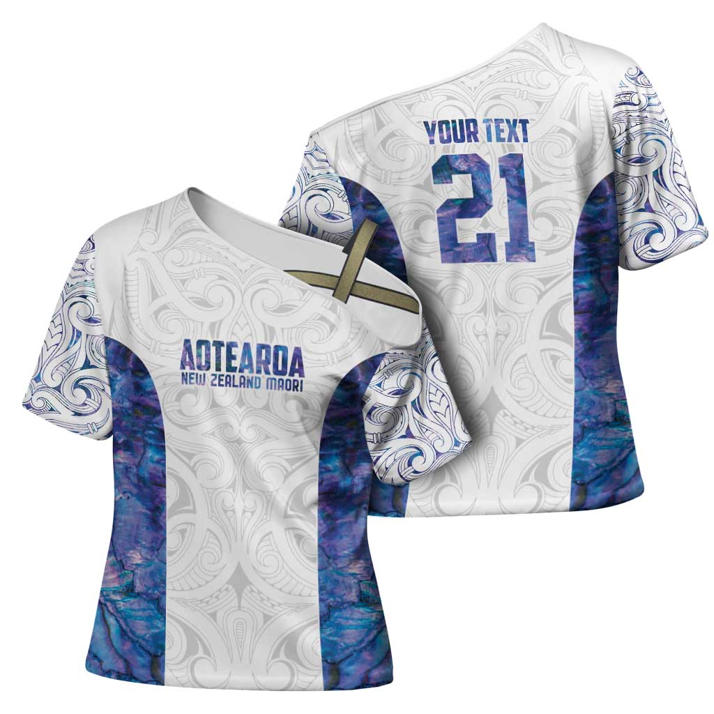 Custom New Zealand Aotearoa Cross Shoulder Shirt Purple Maori Paua Shell Indigenous LT9 - Polynesian Pride