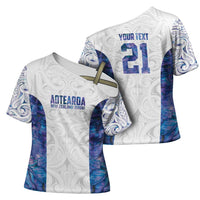 Custom New Zealand Aotearoa Cross Shoulder Shirt Purple Maori Paua Shell Indigenous LT9 - Polynesian Pride
