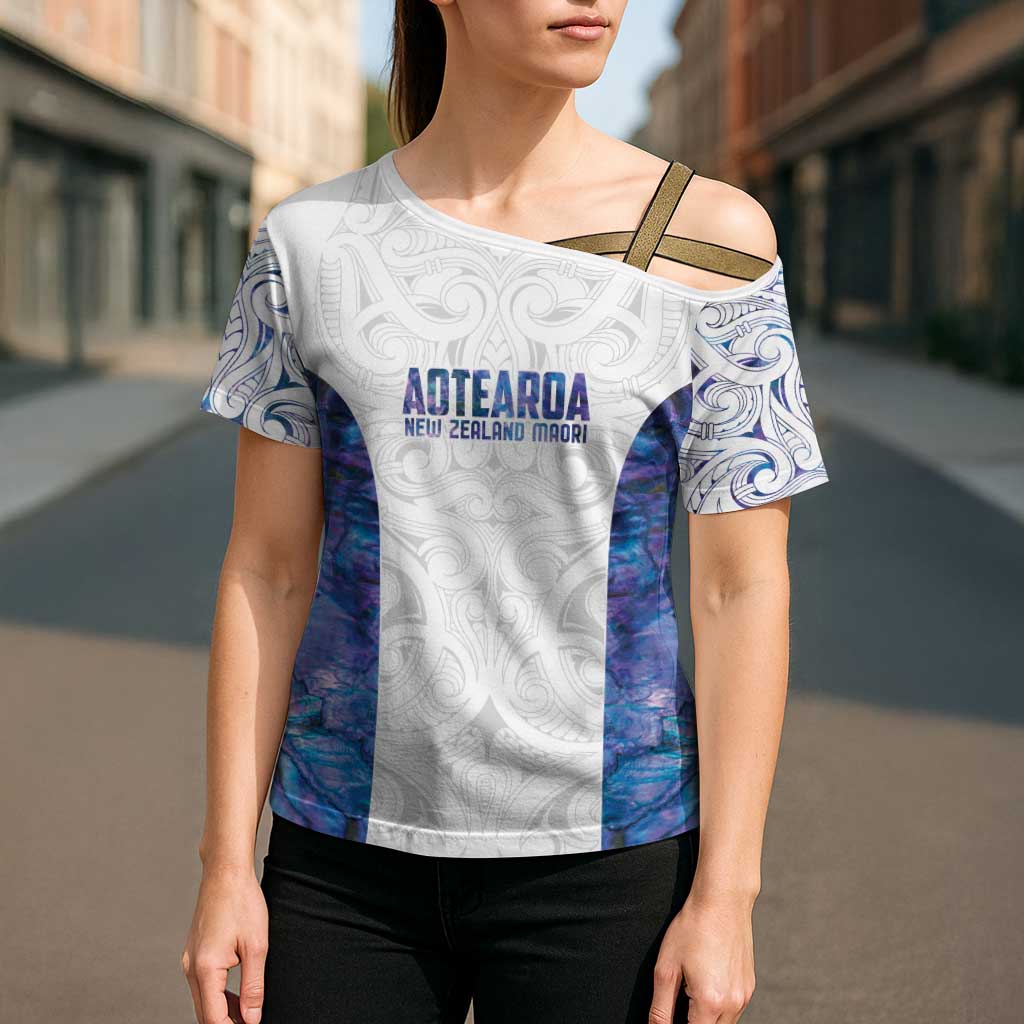 Custom New Zealand Aotearoa Cross Shoulder Shirt Purple Maori Paua Shell Indigenous LT9 - Polynesian Pride