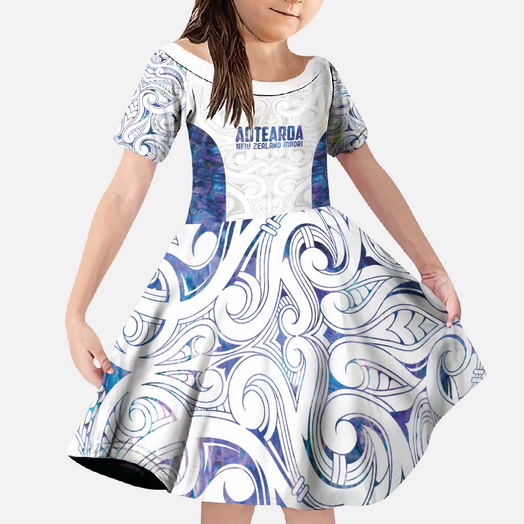 Custom New Zealand Aotearoa Family Matching Mermaid Dress and Hawaiian Shirt Purple Maori Paua Shell Indigenous LT9 Daughter's Dress Purple - Polynesian Pride