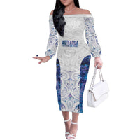 Custom New Zealand Aotearoa Family Matching Off The Shoulder Long Sleeve Dress and Hawaiian Shirt Purple Maori Paua Shell Indigenous - Polynesian Pride