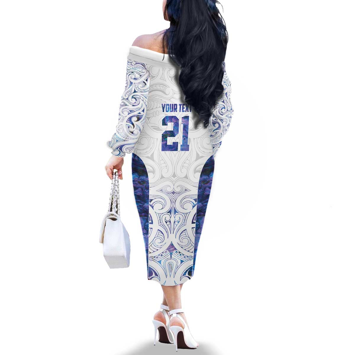 Custom New Zealand Aotearoa Family Matching Off The Shoulder Long Sleeve Dress and Hawaiian Shirt Purple Maori Paua Shell Indigenous - Polynesian Pride