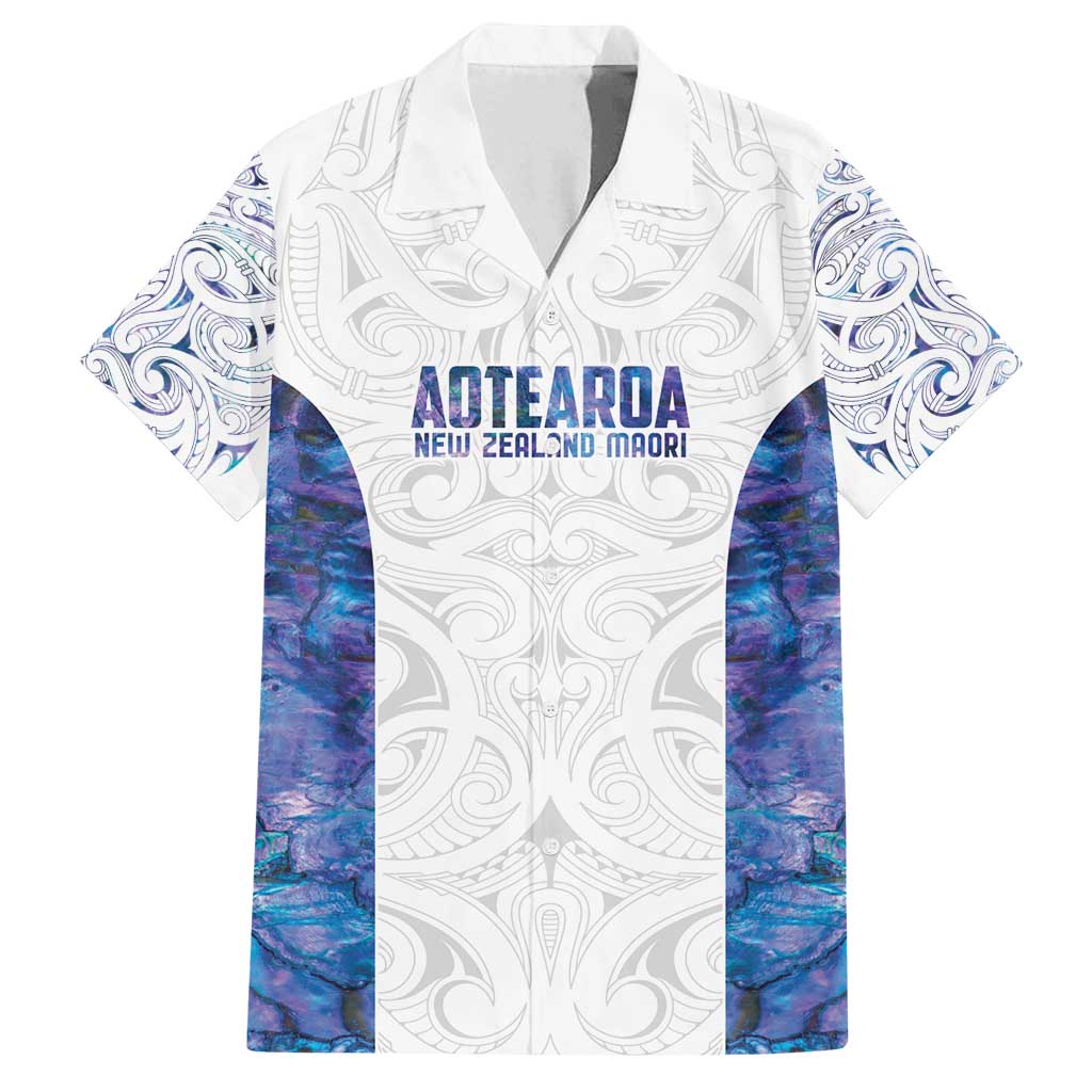 Custom New Zealand Aotearoa Family Matching Off Shoulder Short Dress and Hawaiian Shirt Purple Maori Paua Shell Indigenous - Polynesian Pride
