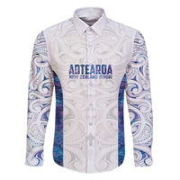 Custom New Zealand Aotearoa Family Matching Short Sleeve Bodycon Dress and Hawaiian Shirt Purple Maori Paua Shell Indigenous LT9 Dad's Shirt - Long Sleeve Purple - Polynesian Pride