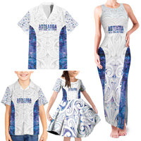 Custom New Zealand Aotearoa Family Matching Tank Maxi Dress and Hawaiian Shirt Purple Maori Paua Shell Indigenous - Polynesian Pride