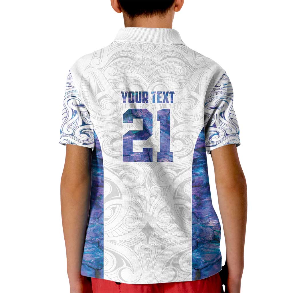 Custom New Zealand Aotearoa Kid Polo Shirt Purple Maori Paua Shell Indigenous - Polynesian Pride