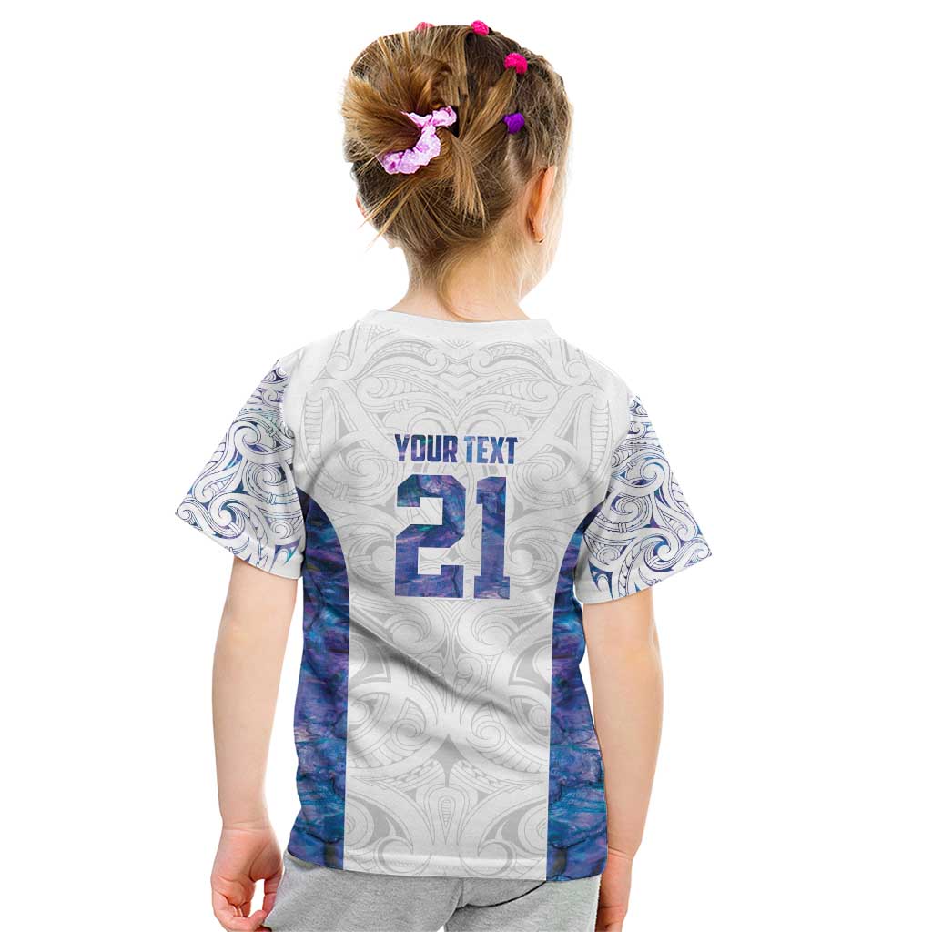 Custom New Zealand Aotearoa Kid T Shirt Purple Maori Paua Shell Indigenous - Polynesian Pride