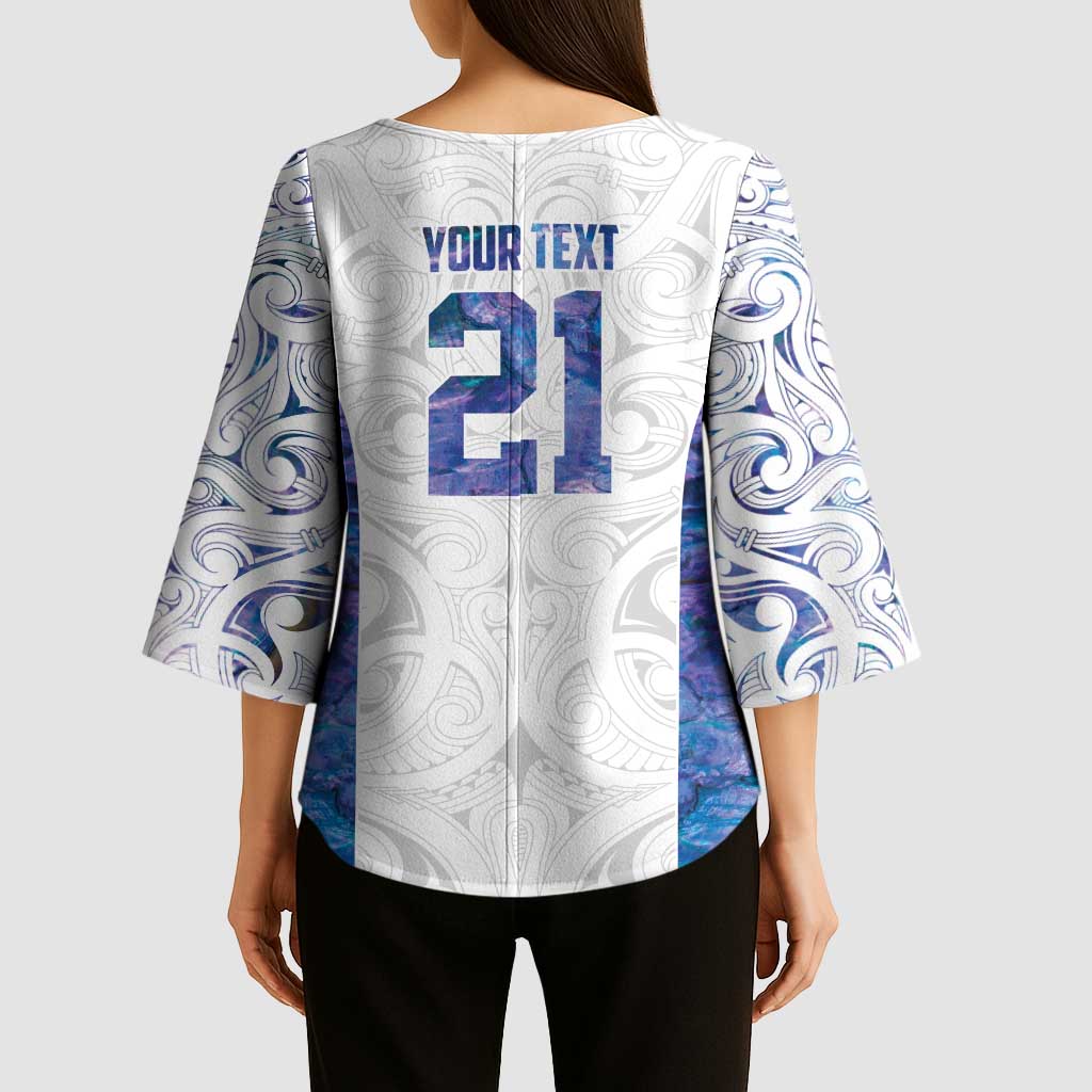 Custom New Zealand Aotearoa Kimono Sleeve Blouse Purple Maori Paua Shell Indigenous - Polynesian Pride
