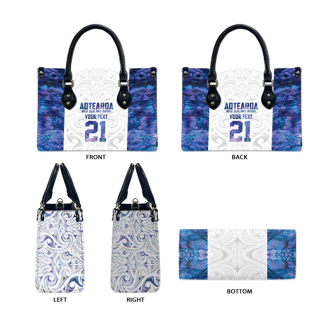 Custom New Zealand Aotearoa Leather Bag Purple Maori Paua Shell Indigenous - Polynesian Pride