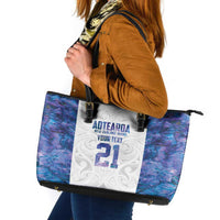 Custom New Zealand Aotearoa Leather Tote Bag Purple Maori Paua Shell Indigenous LT9 Purple - Polynesian Pride