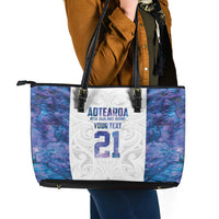 Custom New Zealand Aotearoa Leather Tote Bag Purple Maori Paua Shell Indigenous LT9 - Polynesian Pride