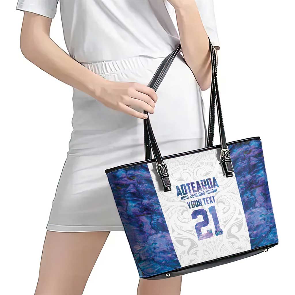 Custom New Zealand Aotearoa Leather Tote Bag Purple Maori Paua Shell Indigenous LT9 - Polynesian Pride