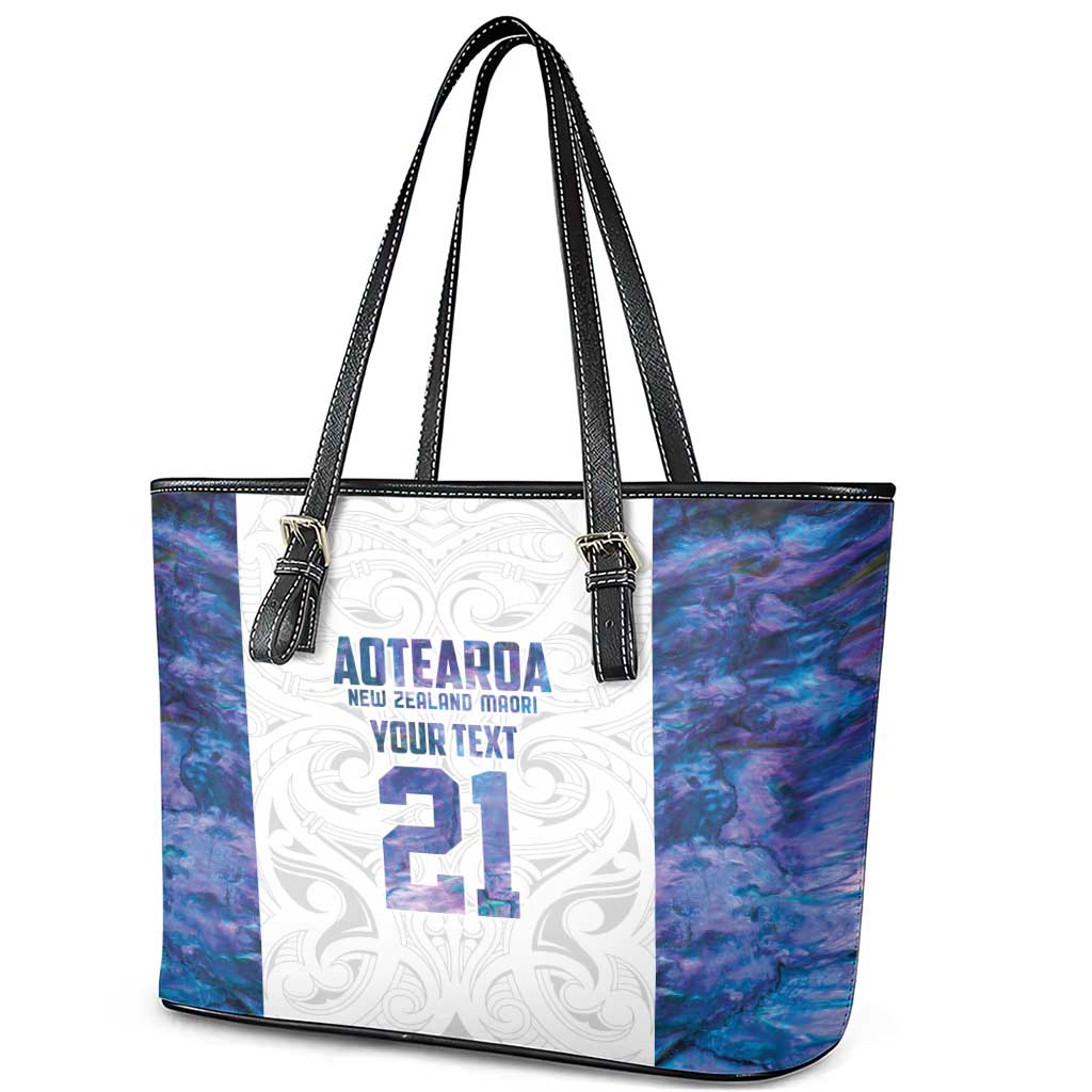 Custom New Zealand Aotearoa Leather Tote Bag Purple Maori Paua Shell Indigenous LT9 - Polynesian Pride