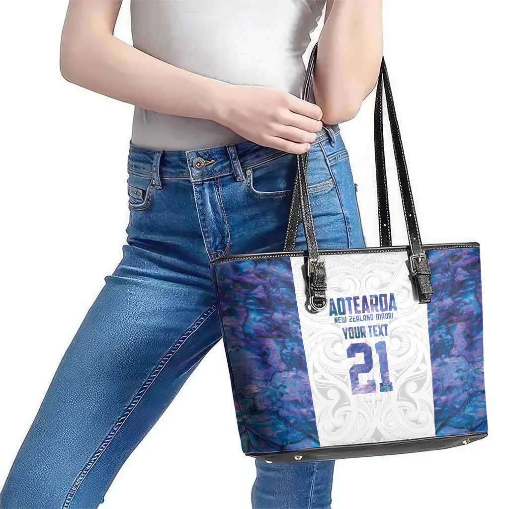 Custom New Zealand Aotearoa Leather Tote Bag Purple Maori Paua Shell Indigenous LT9 - Polynesian Pride
