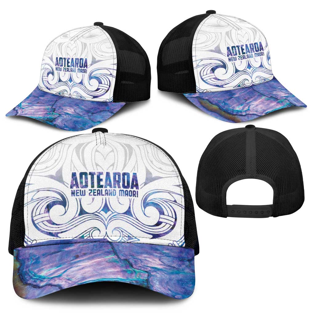 New Zealand Aotearoa Mesh Trucker Cap Purple Maori Papua Shell Indigenous - Polynesian Pride